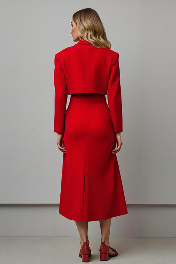 Red A-Line Peak Lapel 2-Piece Midi Work Suits